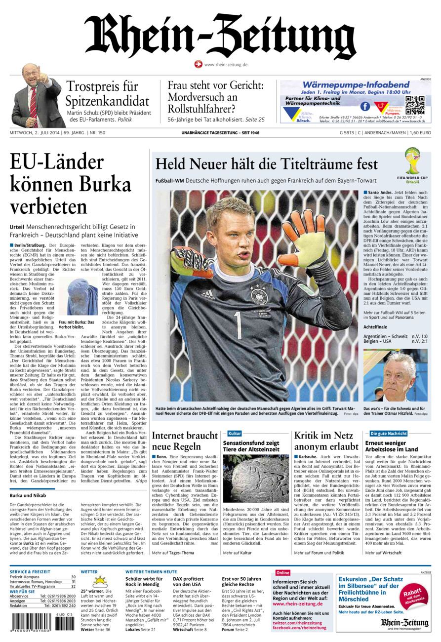 Rhein-Zeitung Andernach & Mayen vom Mittwoch, 02.07.2014