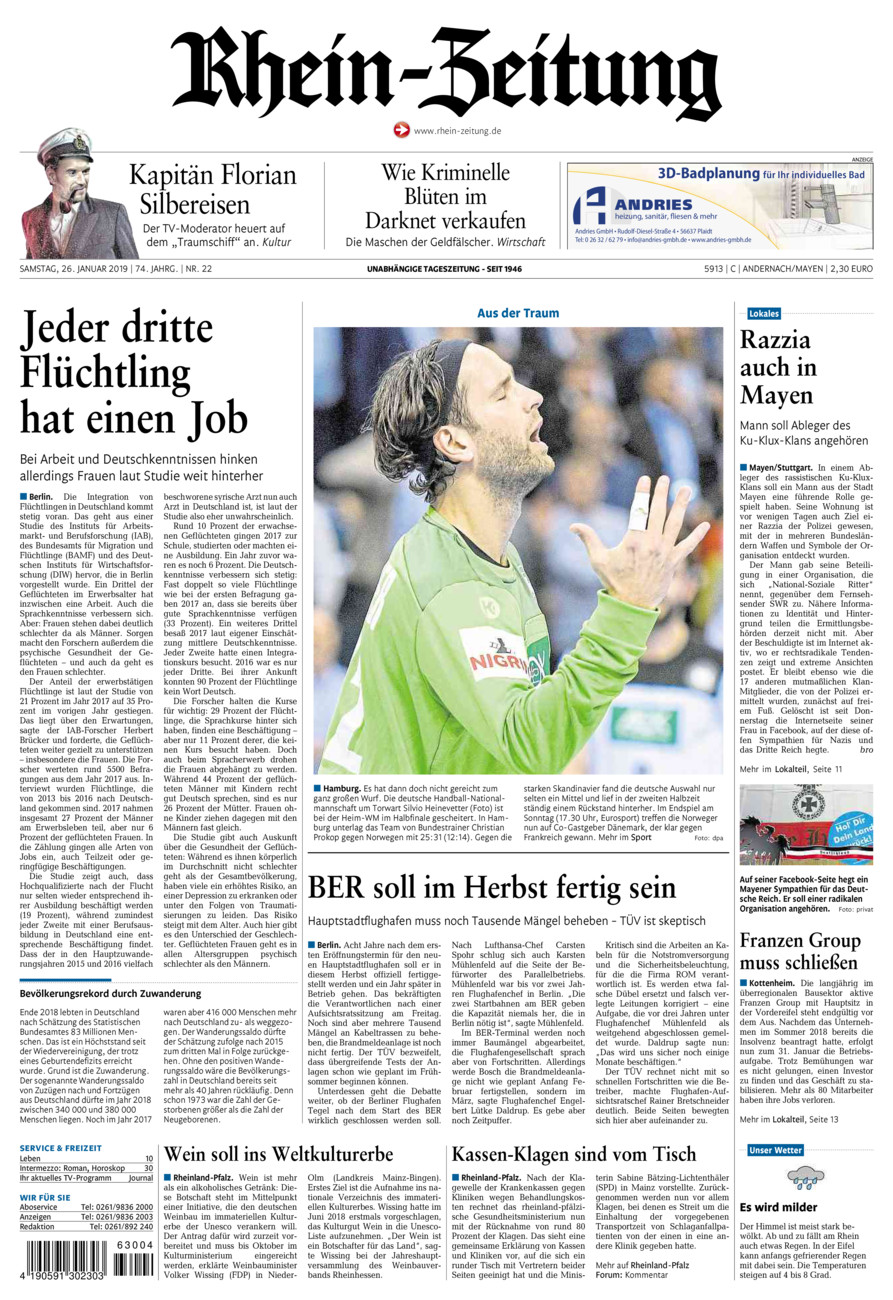 Rhein-Zeitung Andernach & Mayen vom Samstag, 26.01.2019