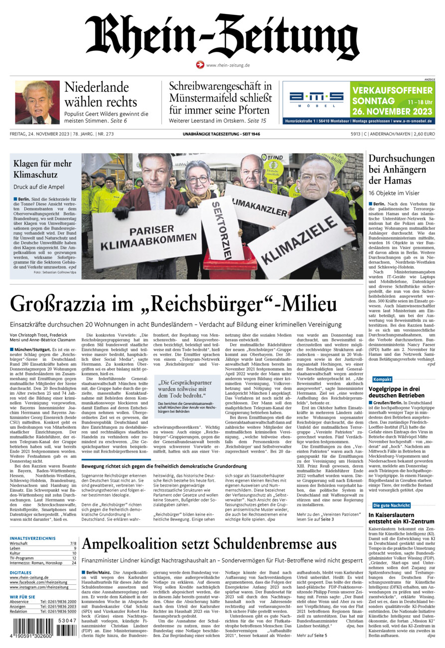 Rhein-Zeitung Andernach & Mayen vom Freitag, 24.11.2023