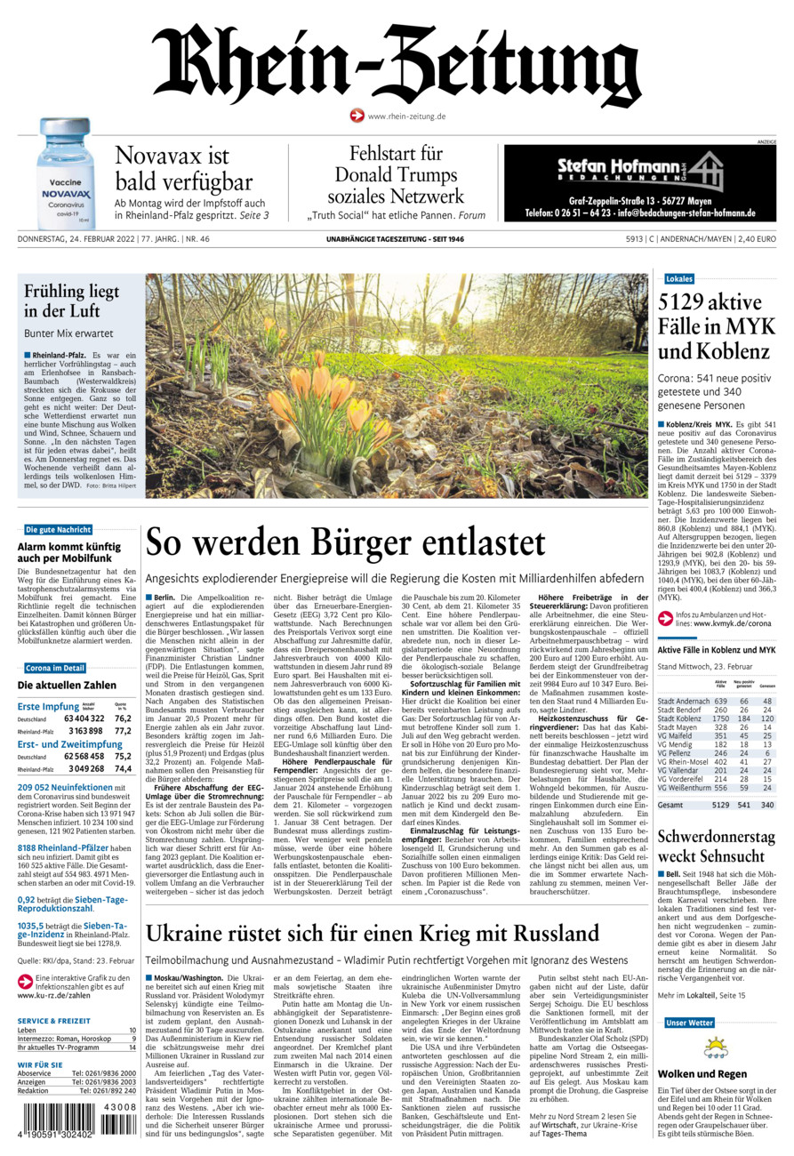 Rhein-Zeitung Andernach & Mayen vom Donnerstag, 24.02.2022