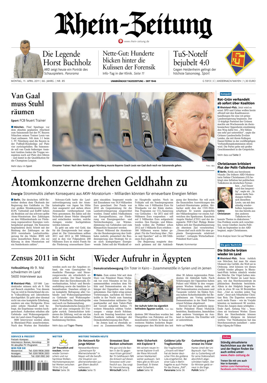 Rhein-Zeitung Andernach & Mayen vom Montag, 11.04.2011