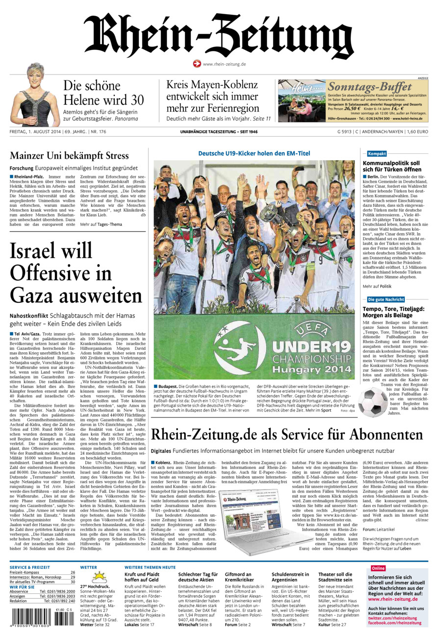 Rhein-Zeitung Andernach & Mayen vom Freitag, 01.08.2014
