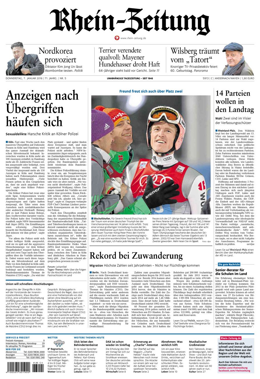 Rhein-Zeitung Andernach & Mayen vom Donnerstag, 07.01.2016