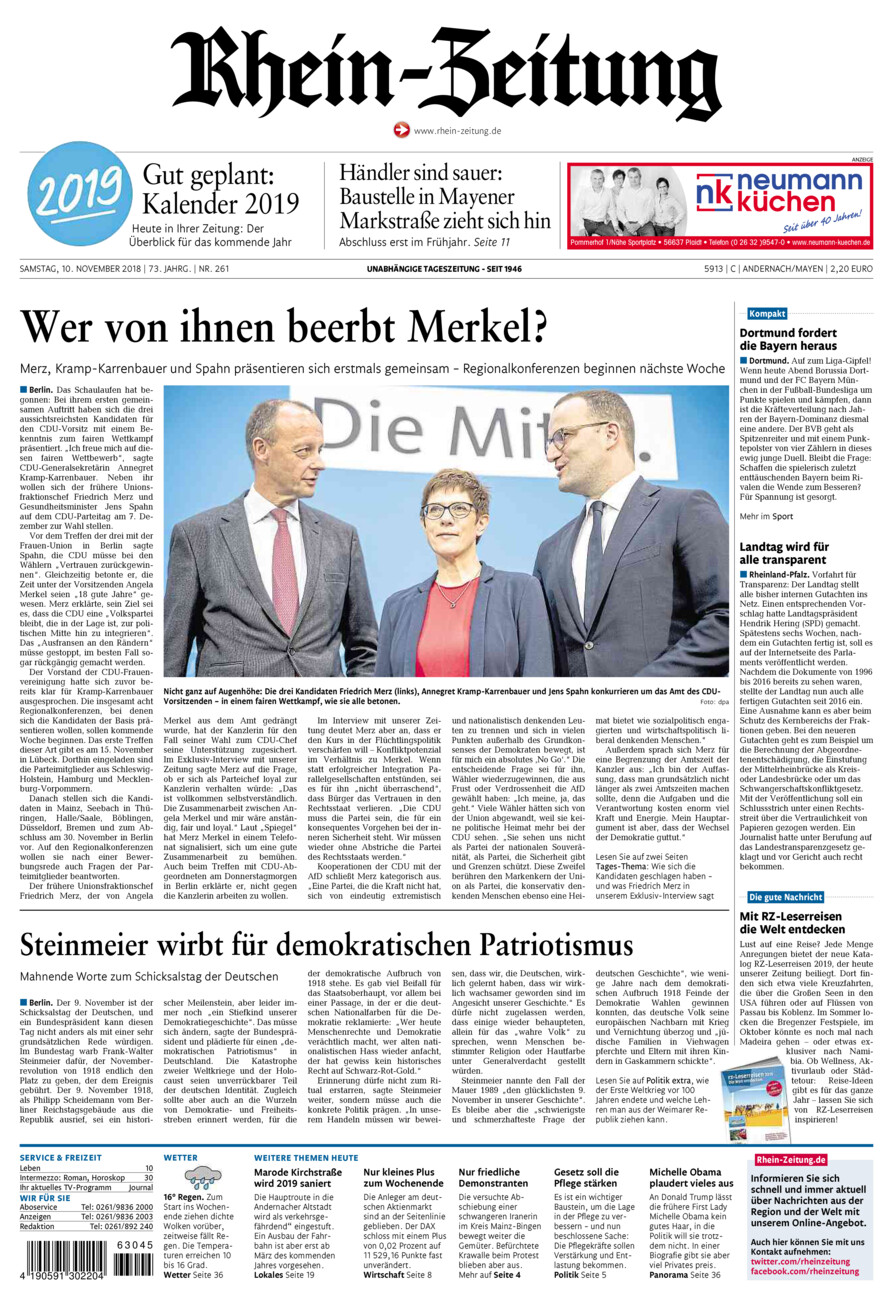 Rhein-Zeitung Andernach & Mayen vom Samstag, 10.11.2018