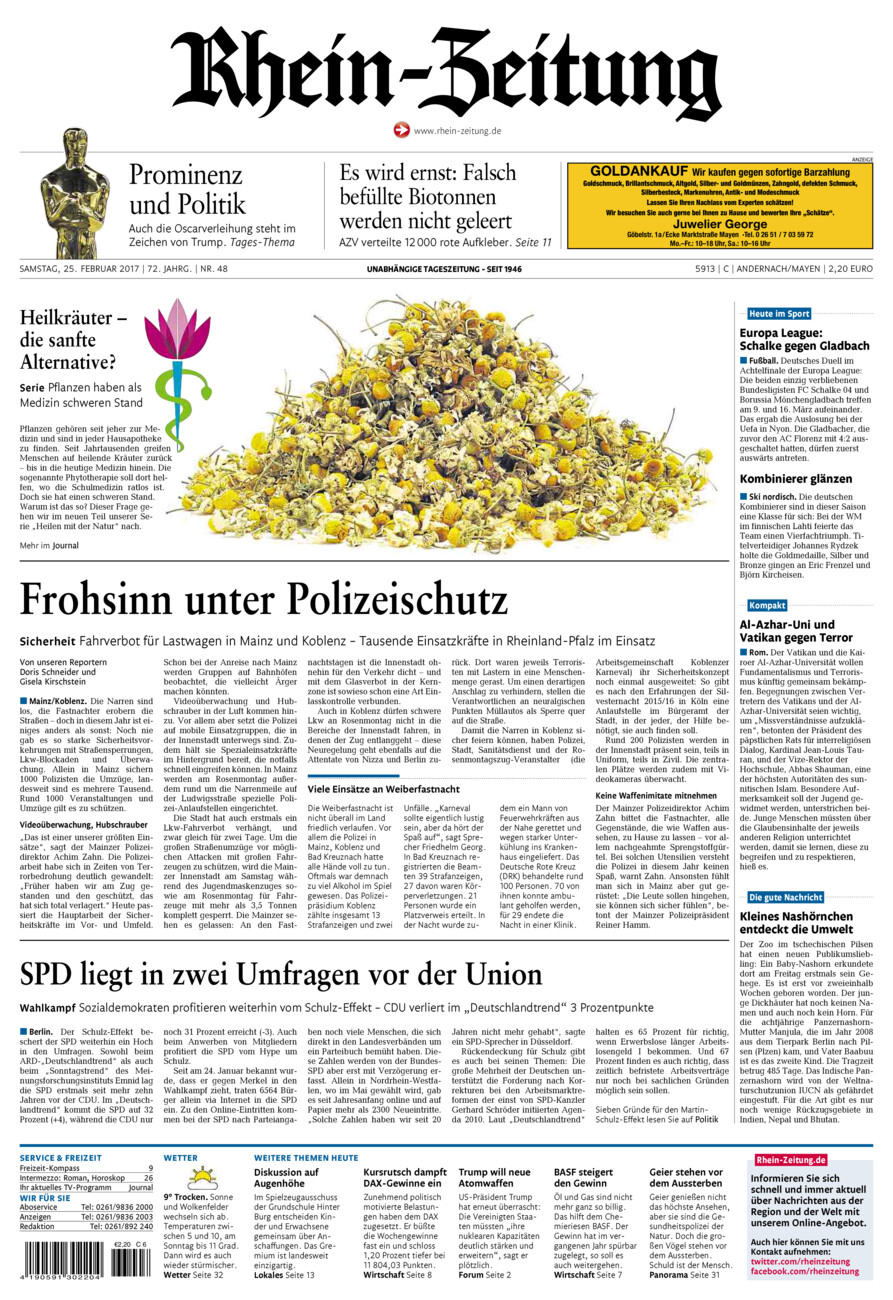 Rhein-Zeitung Andernach & Mayen vom Samstag, 25.02.2017