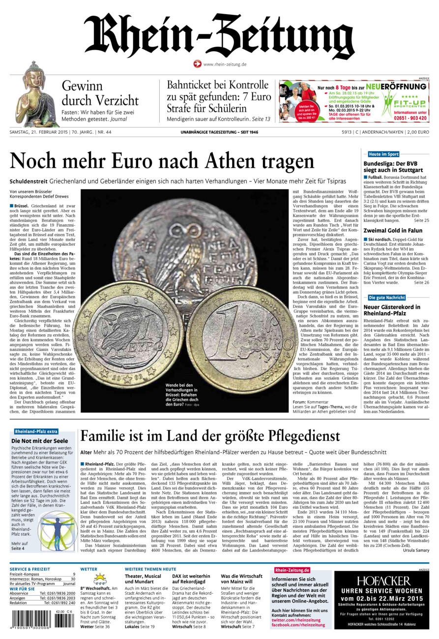Rhein-Zeitung Andernach & Mayen vom Samstag, 21.02.2015