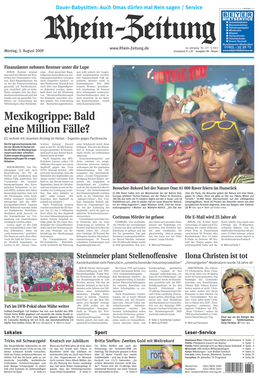 Rhein-Zeitung Andernach & Mayen vom Montag, 03.08.2009