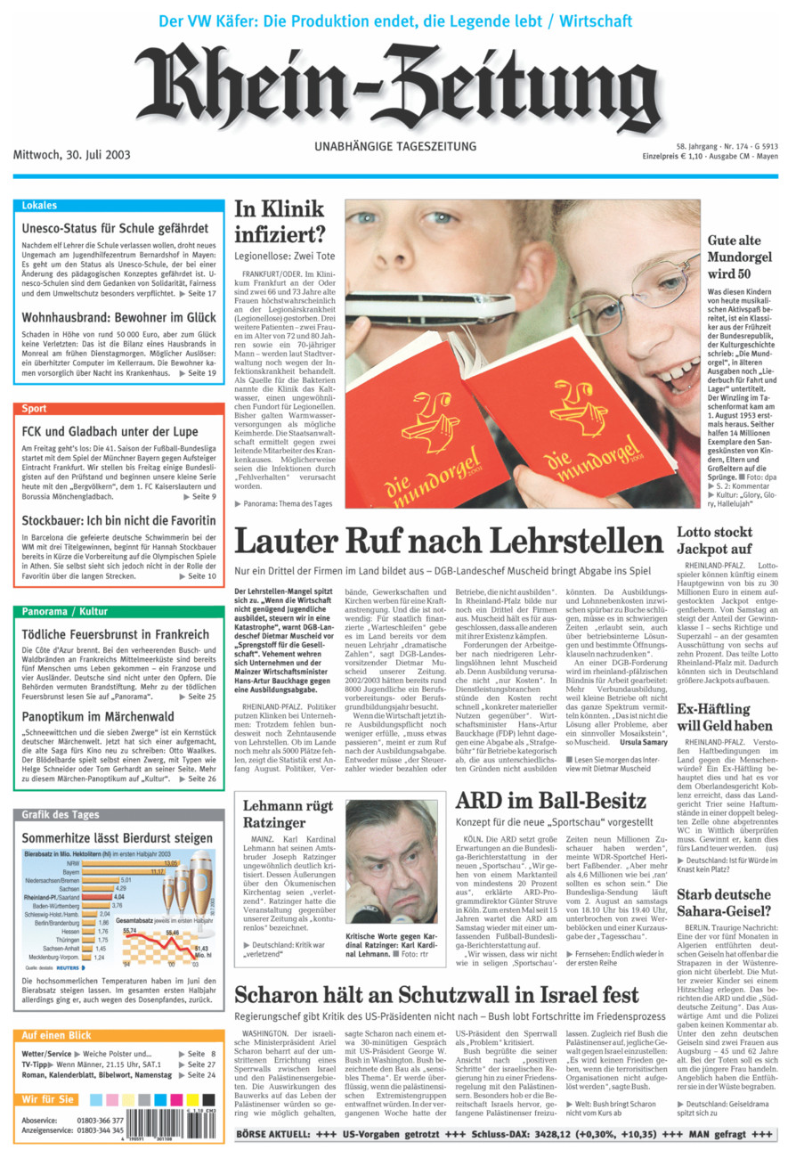 Rhein-Zeitung Andernach & Mayen vom Mittwoch, 30.07.2003