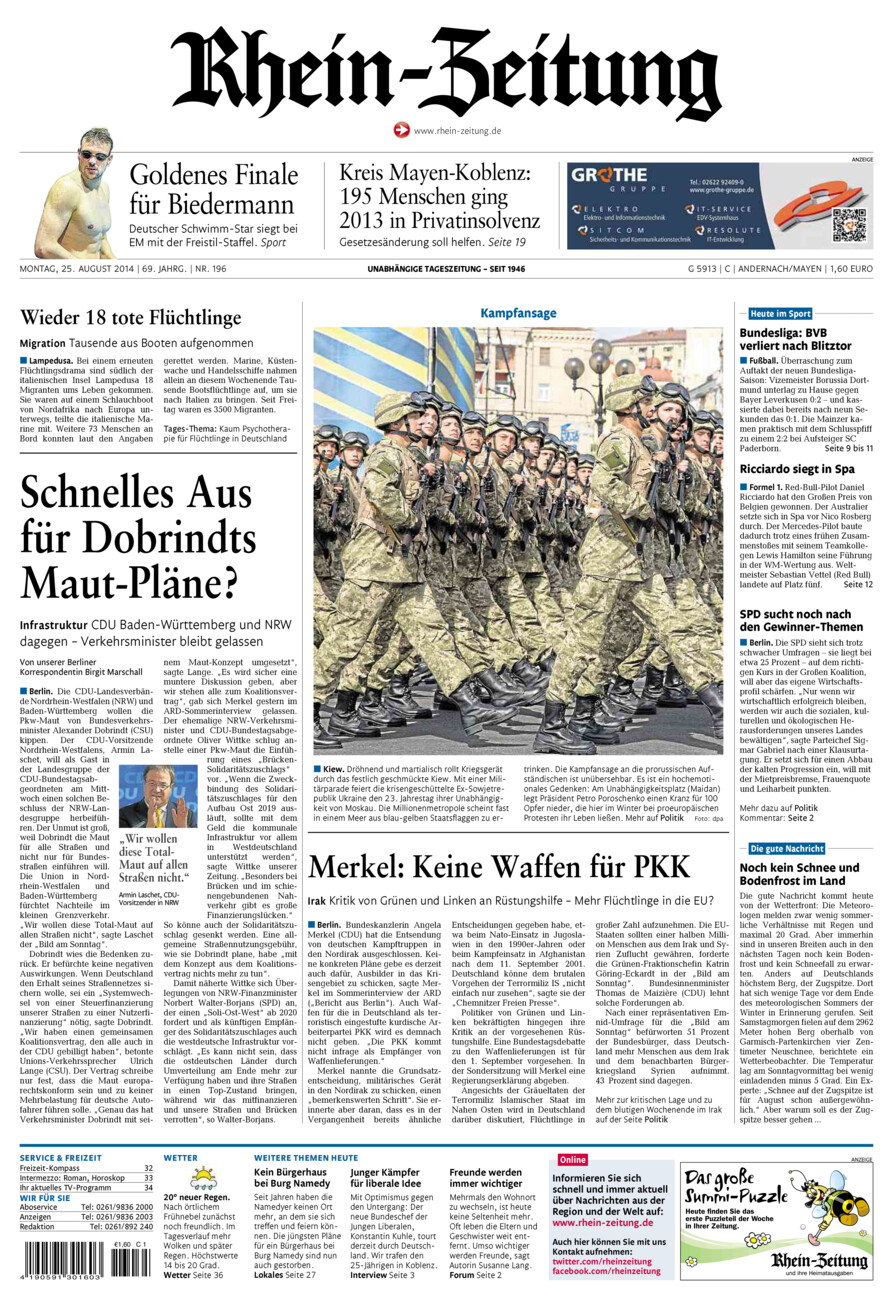 Rhein-Zeitung Andernach & Mayen vom Montag, 25.08.2014