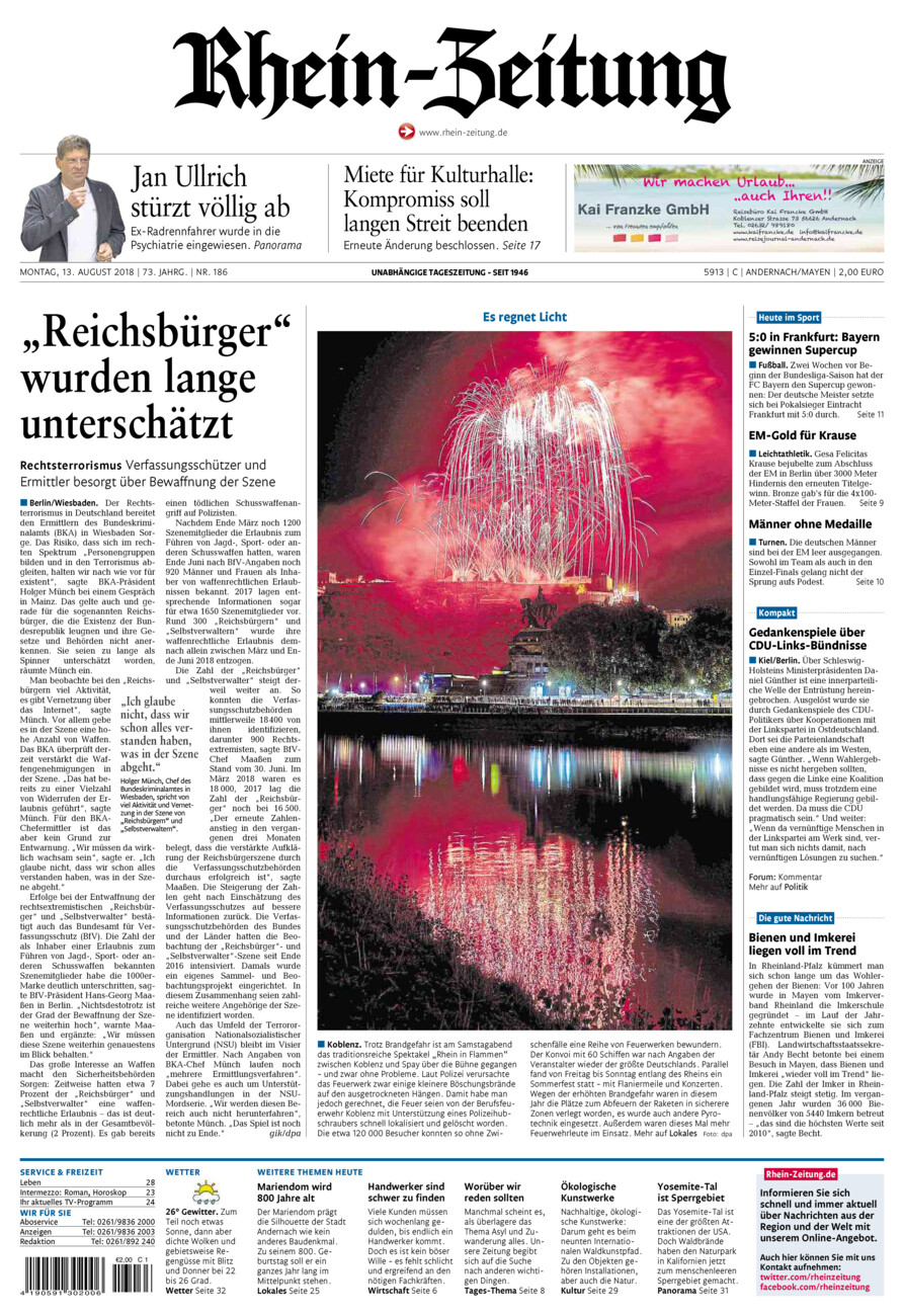 Rhein-Zeitung Andernach & Mayen vom Montag, 13.08.2018