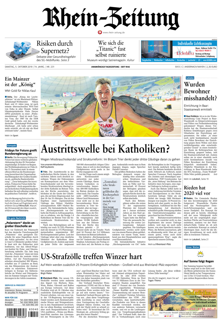 Rhein-Zeitung Andernach & Mayen vom Samstag, 05.10.2019