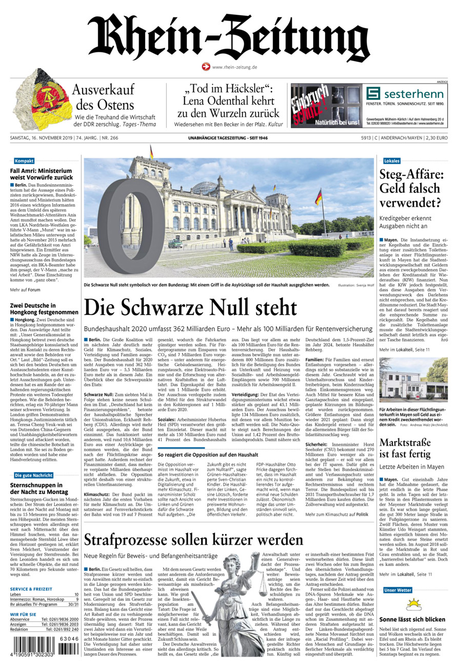 Rhein-Zeitung Andernach & Mayen vom Samstag, 16.11.2019