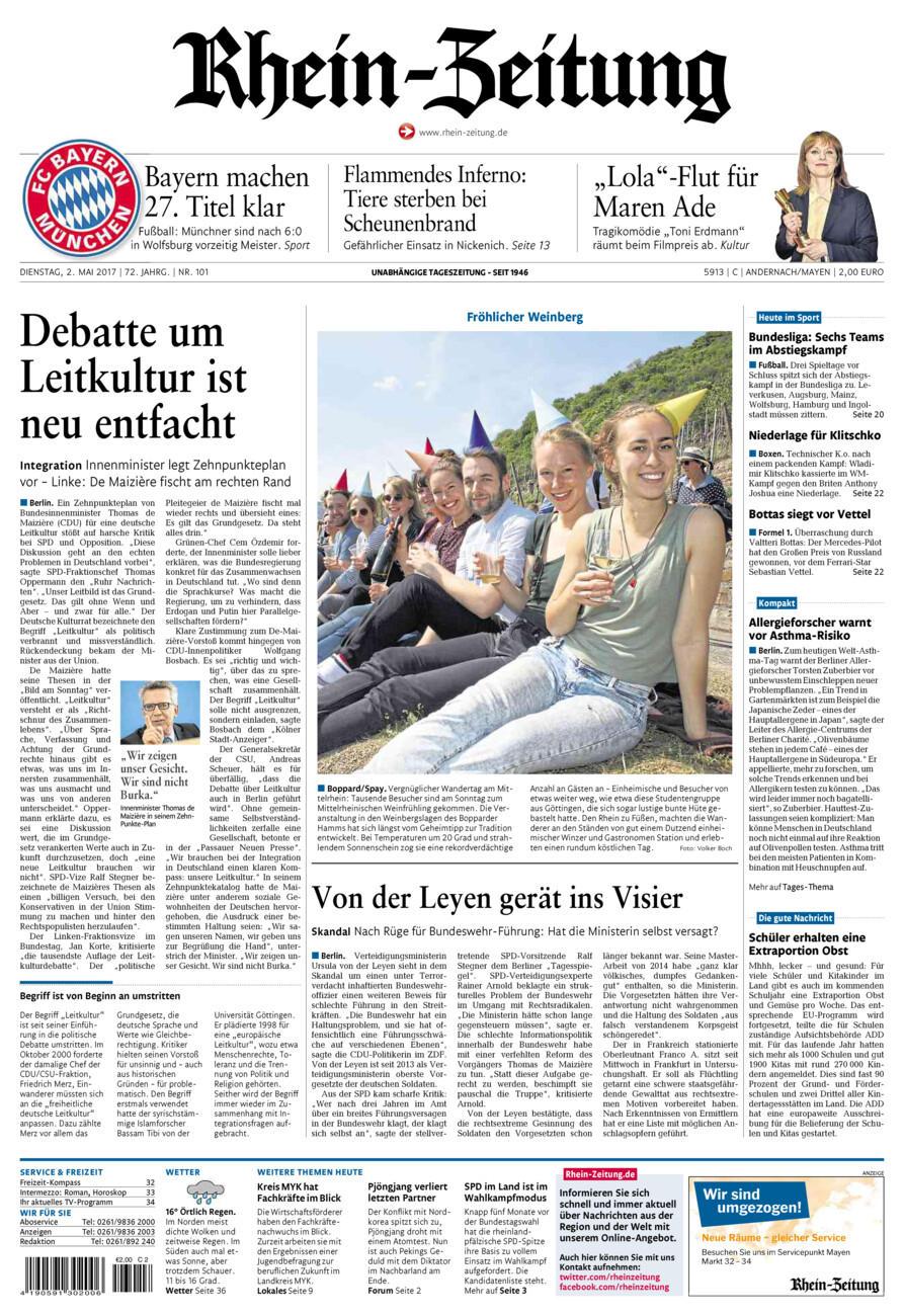Rhein-Zeitung Andernach & Mayen vom Dienstag, 02.05.2017