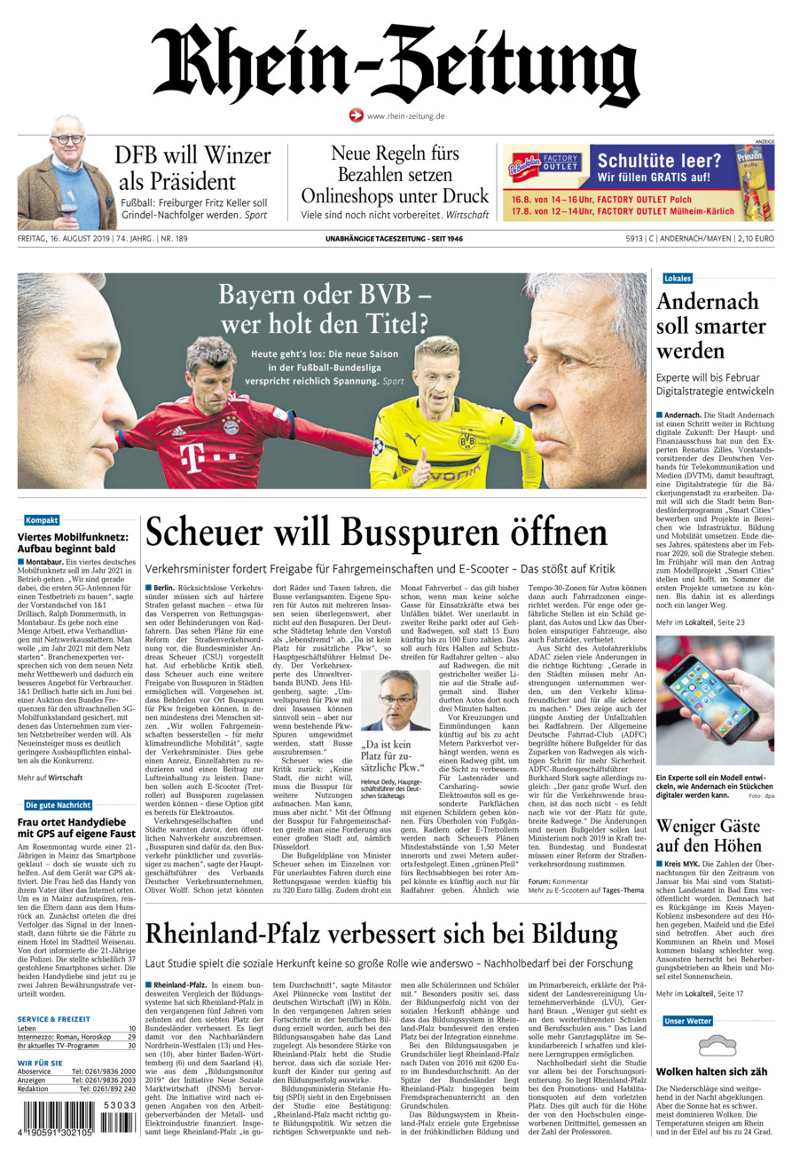Rhein-Zeitung Andernach & Mayen vom Freitag, 16.08.2019