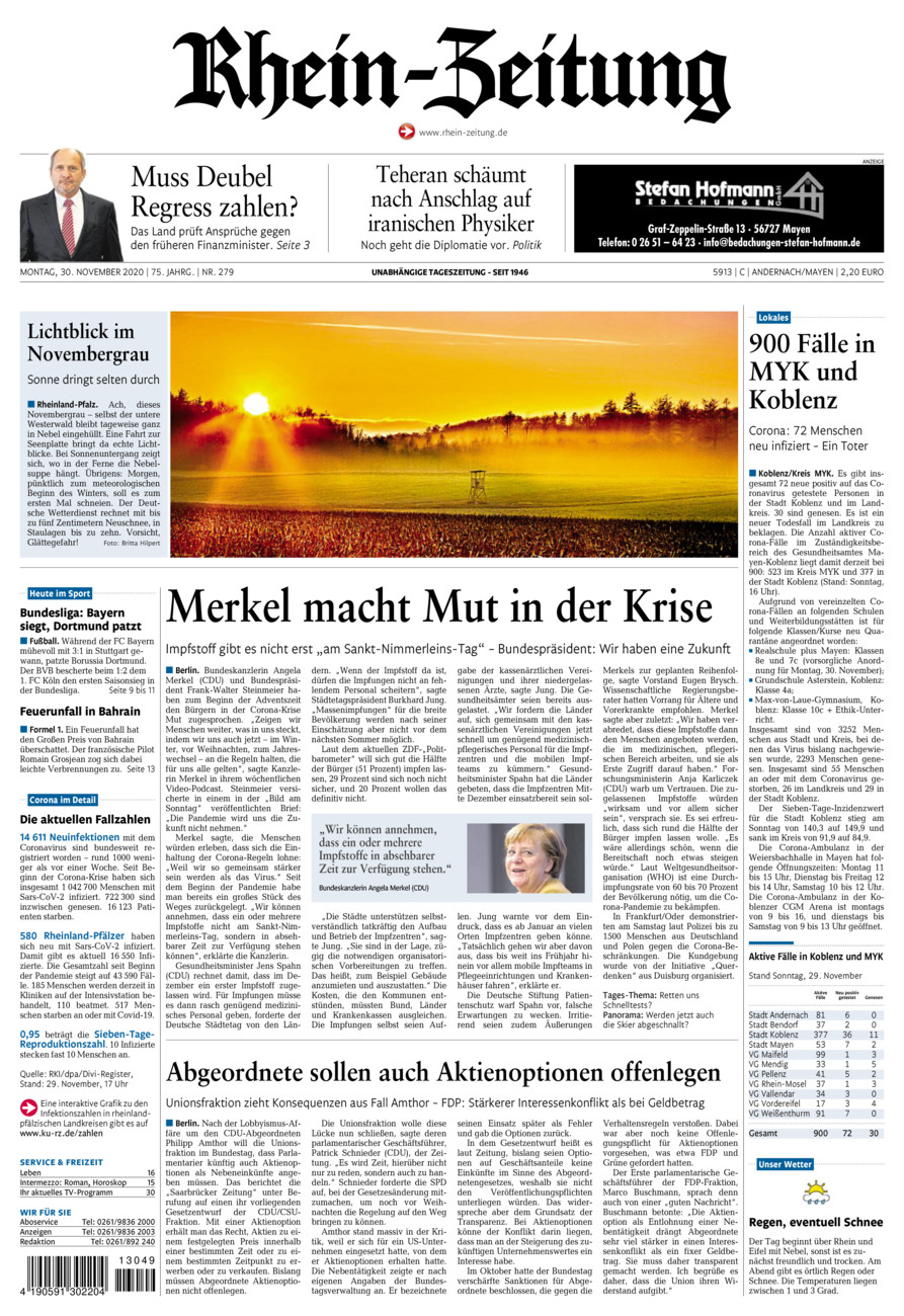 Rhein-Zeitung Andernach & Mayen vom Montag, 30.11.2020
