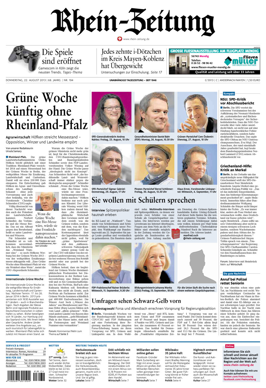 Rhein-Zeitung Andernach & Mayen vom Donnerstag, 22.08.2013