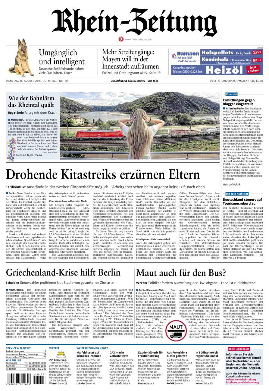 Rhein-Zeitung Andernach & Mayen vom Dienstag, 11.08.2015