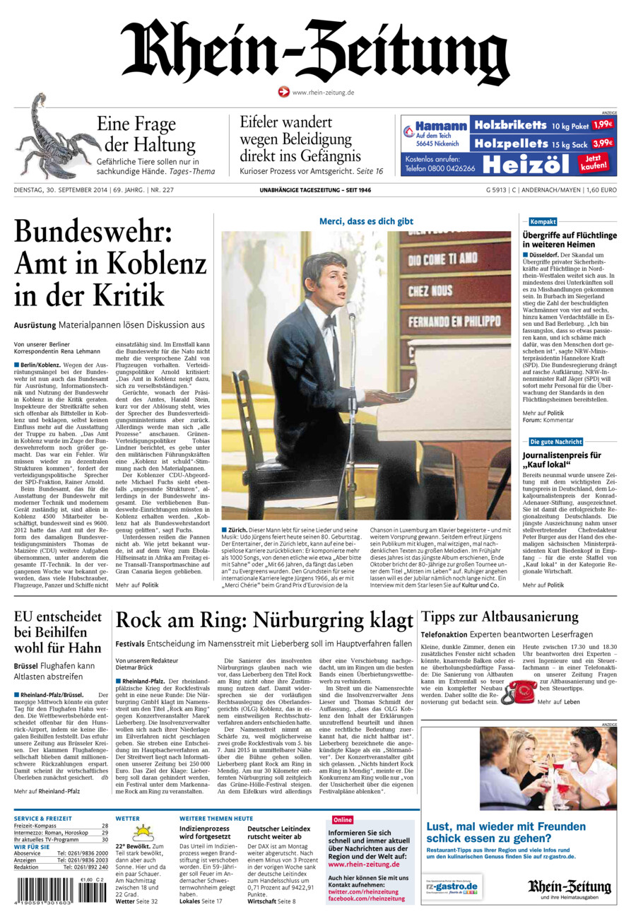 Rhein-Zeitung Andernach & Mayen vom Dienstag, 30.09.2014