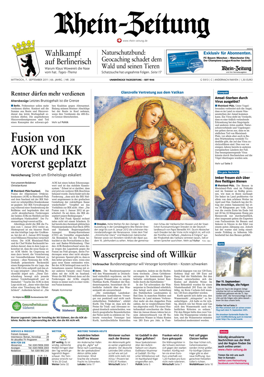 Rhein-Zeitung Andernach & Mayen vom Mittwoch, 07.09.2011