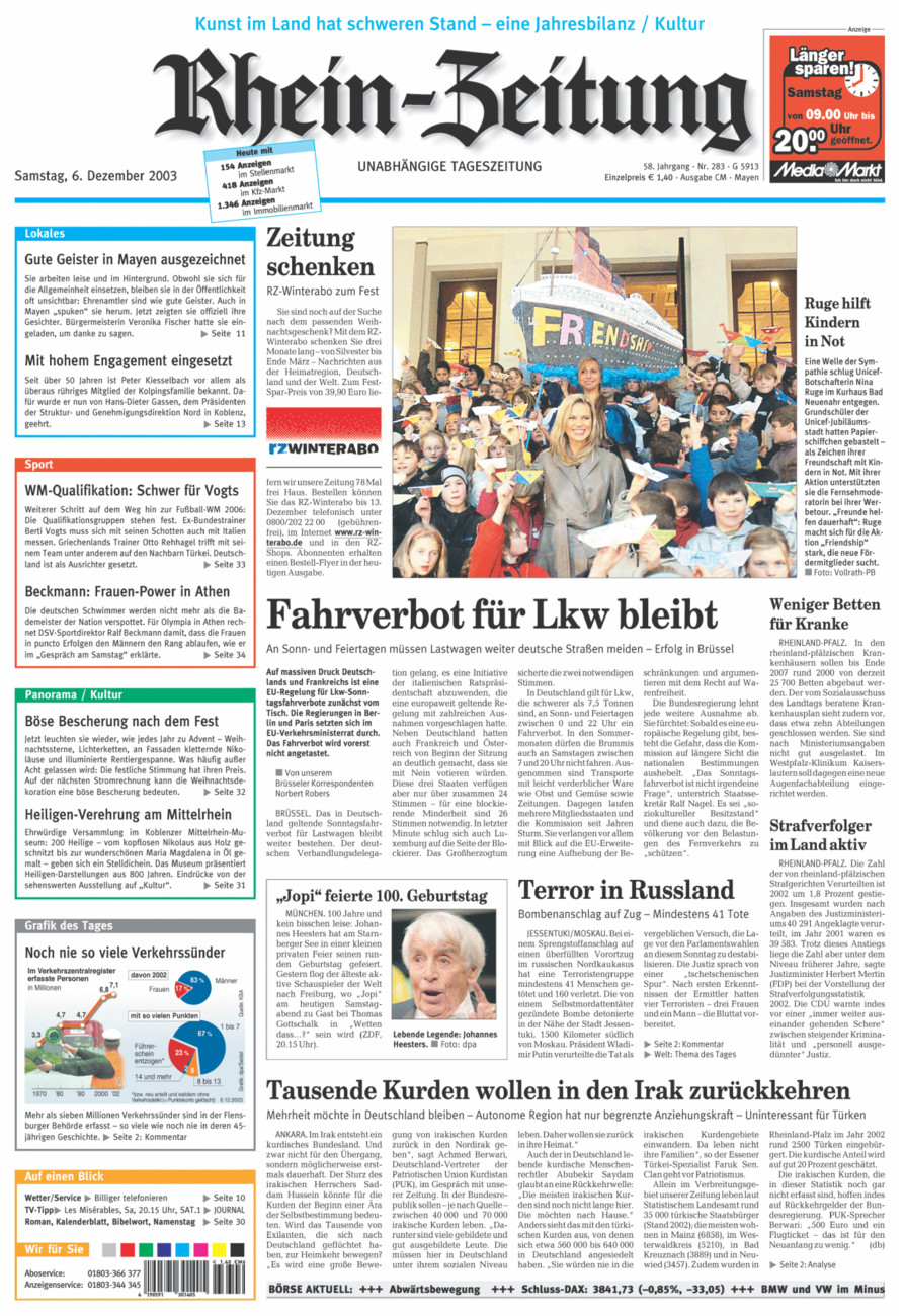 Rhein-Zeitung Andernach & Mayen vom Samstag, 06.12.2003