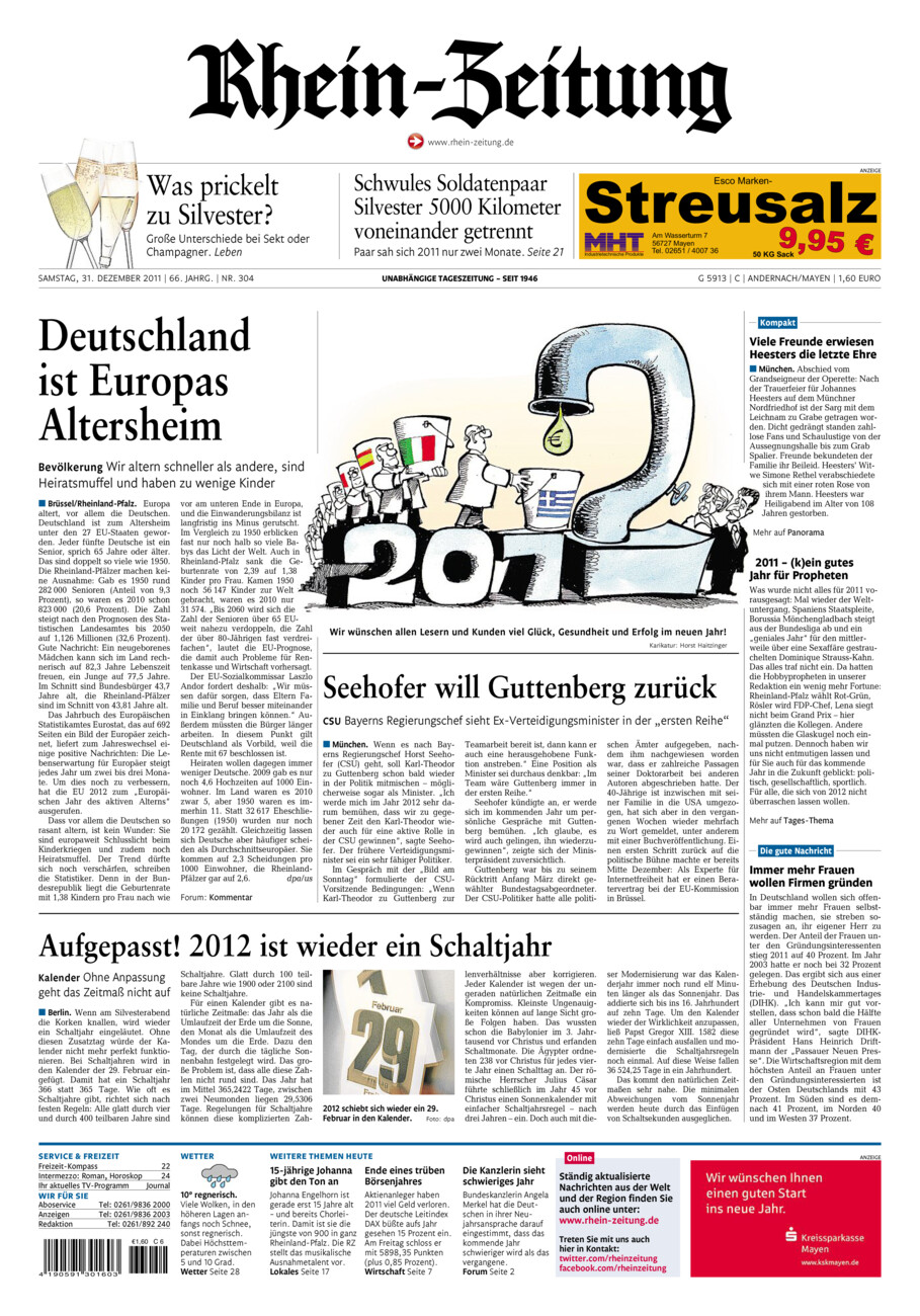 Rhein-Zeitung Andernach & Mayen vom Samstag, 31.12.2011