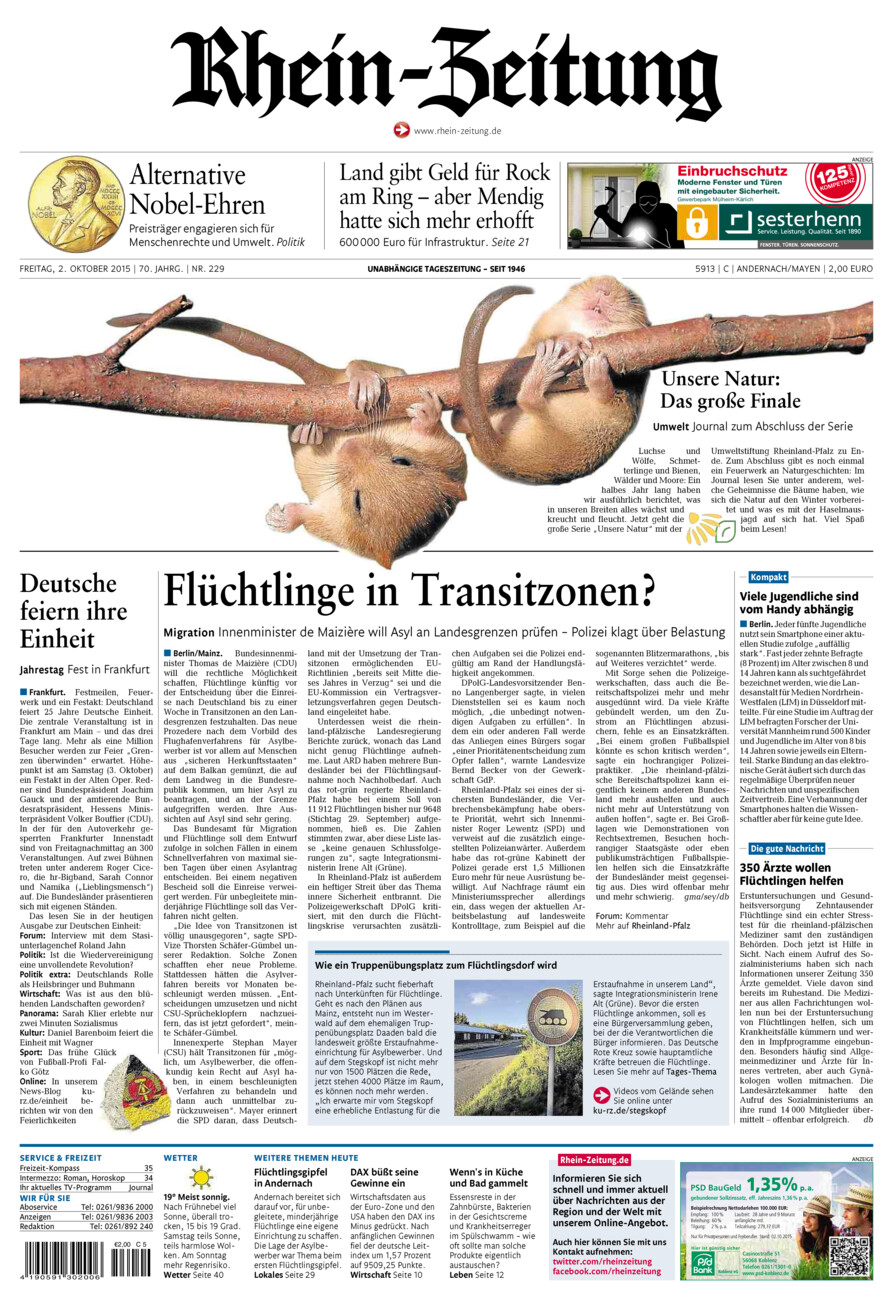 Rhein-Zeitung Andernach & Mayen vom Freitag, 02.10.2015