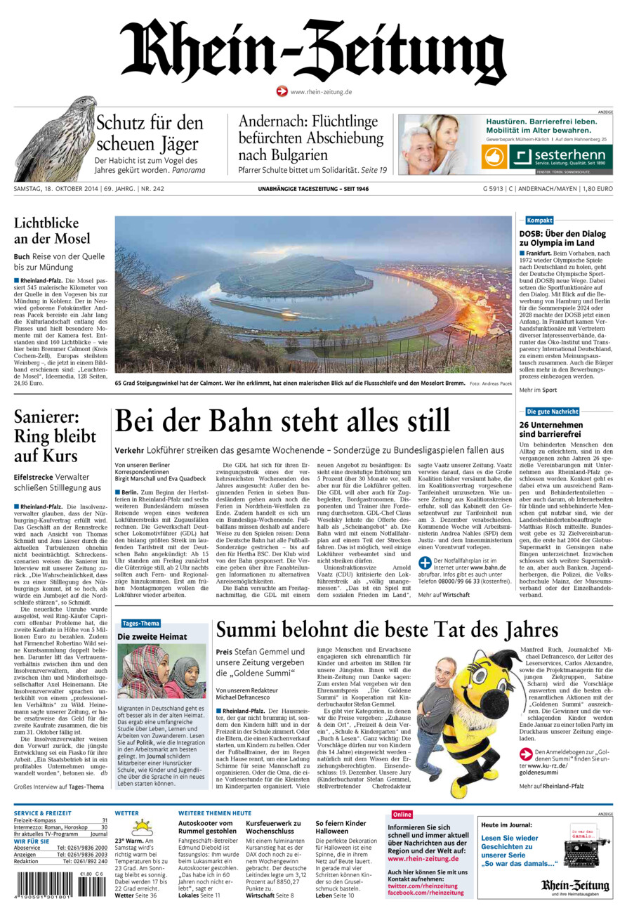Rhein-Zeitung Andernach & Mayen vom Samstag, 18.10.2014