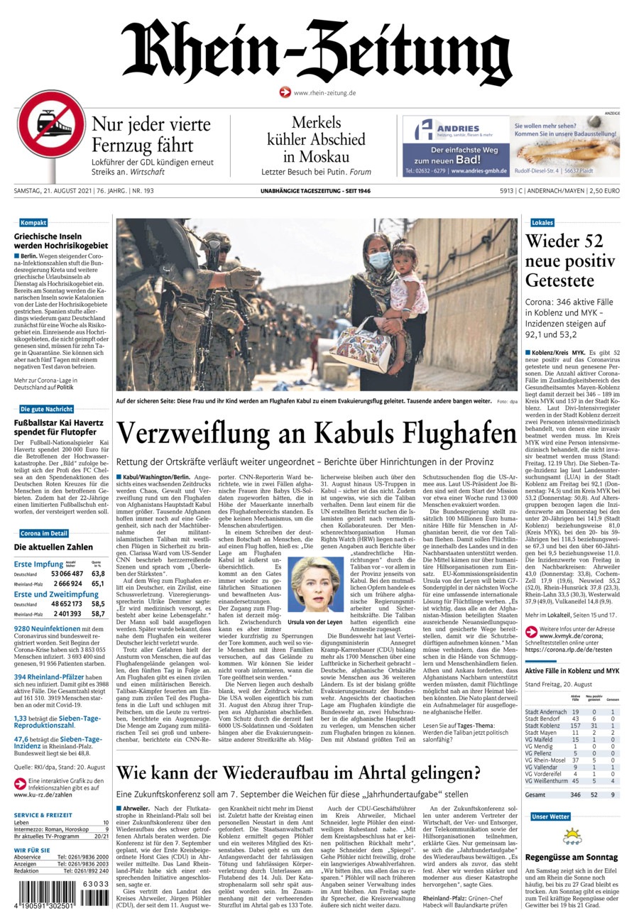 Rhein-Zeitung Andernach & Mayen vom Samstag, 21.08.2021