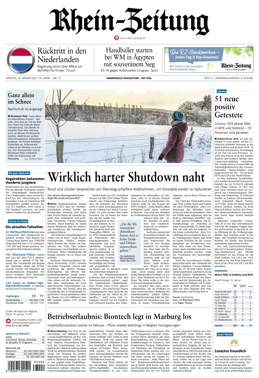 Rhein-Zeitung Andernach & Mayen vom Samstag, 16.01.2021