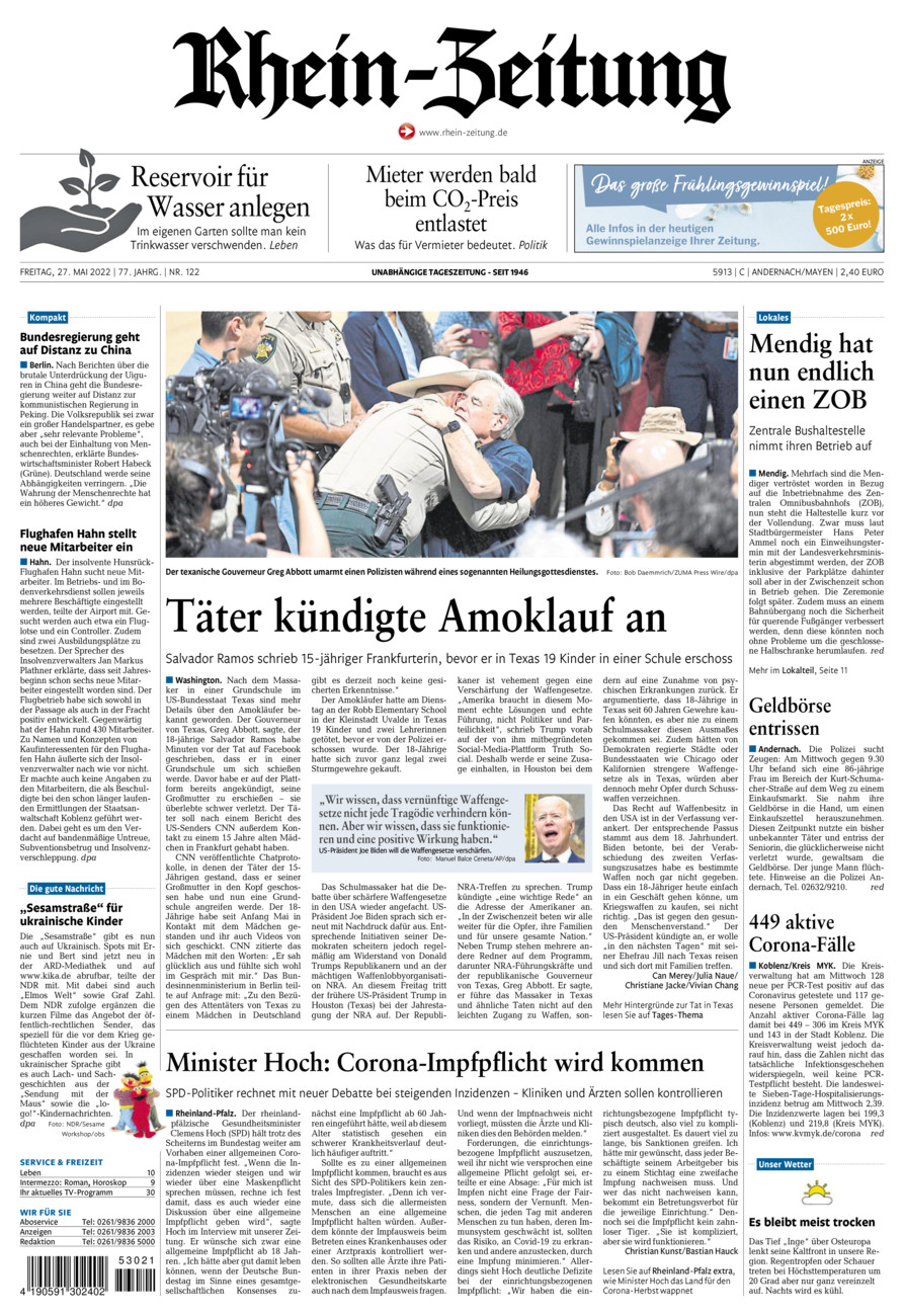 Rhein-Zeitung Andernach & Mayen vom Freitag, 27.05.2022