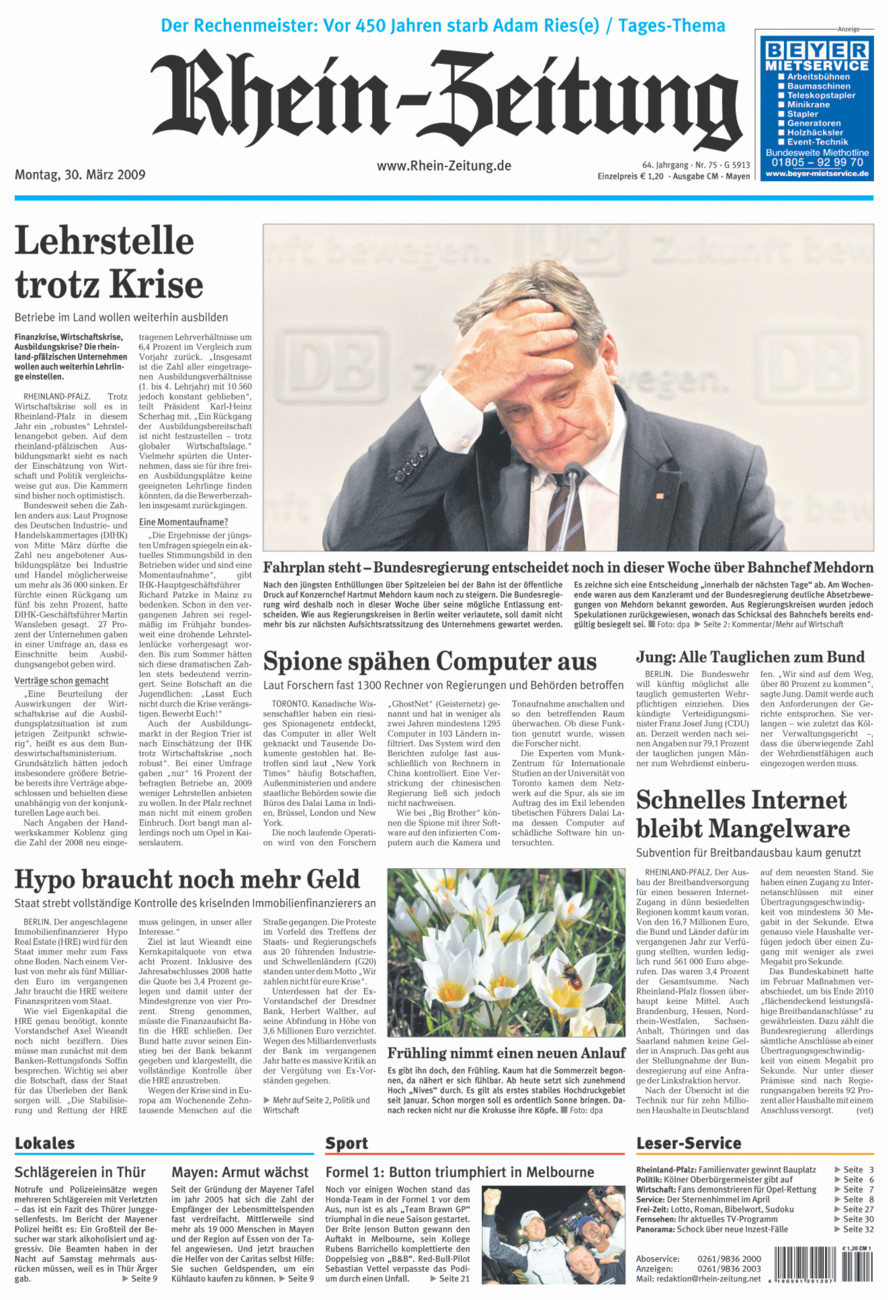 Rhein-Zeitung Andernach & Mayen vom Montag, 30.03.2009