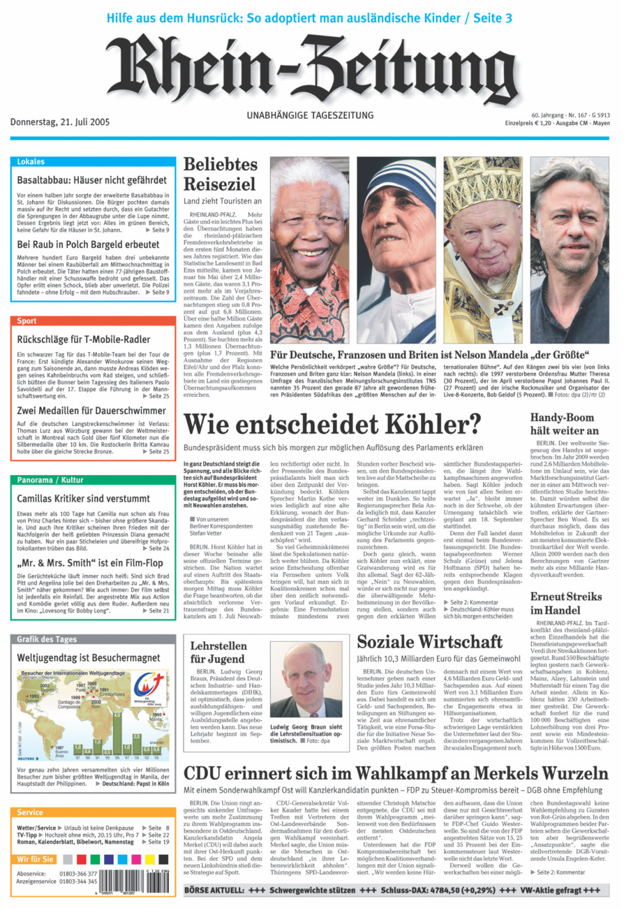 Rhein-Zeitung Andernach & Mayen vom Donnerstag, 21.07.2005