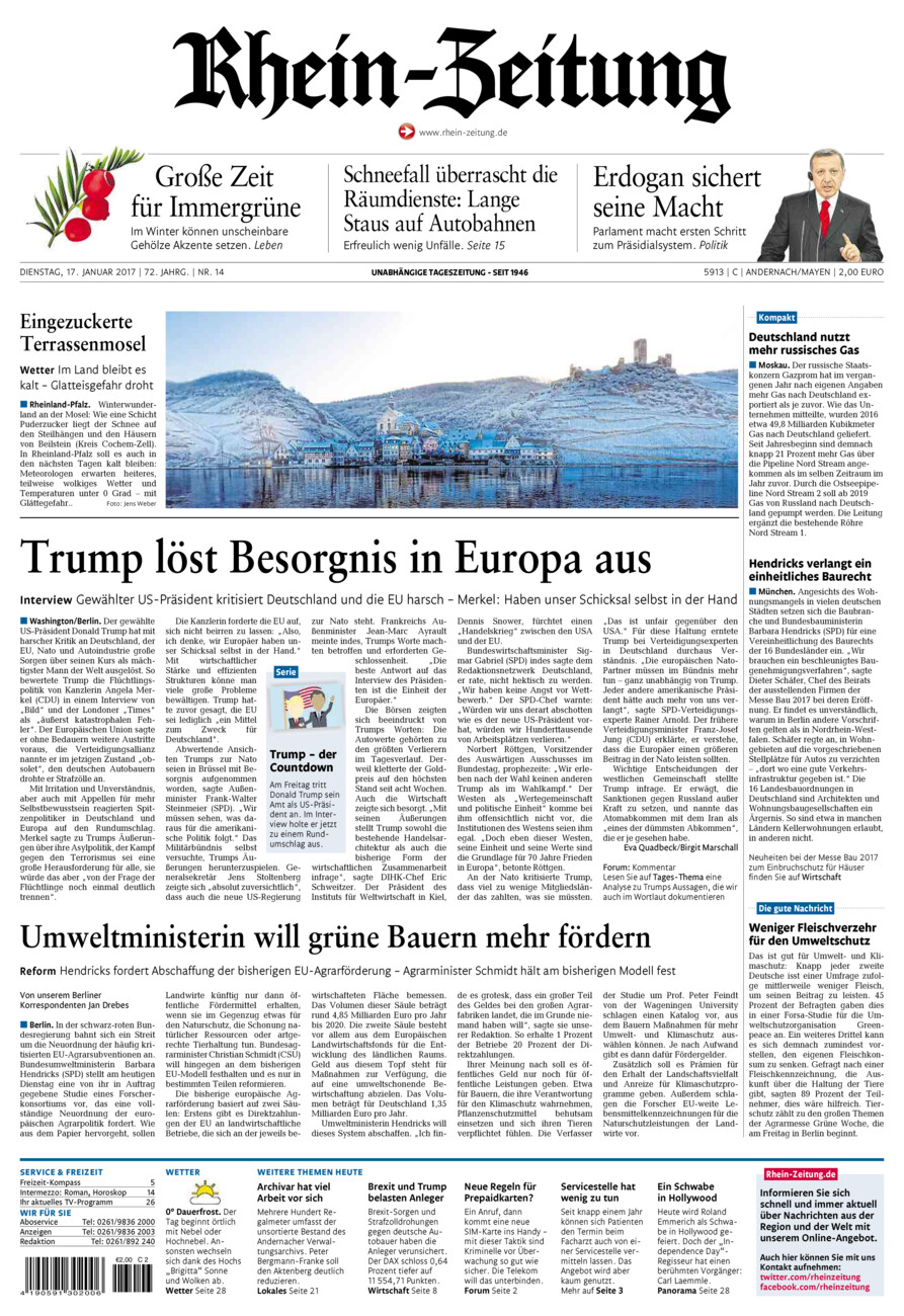 Rhein-Zeitung Andernach & Mayen vom Dienstag, 17.01.2017