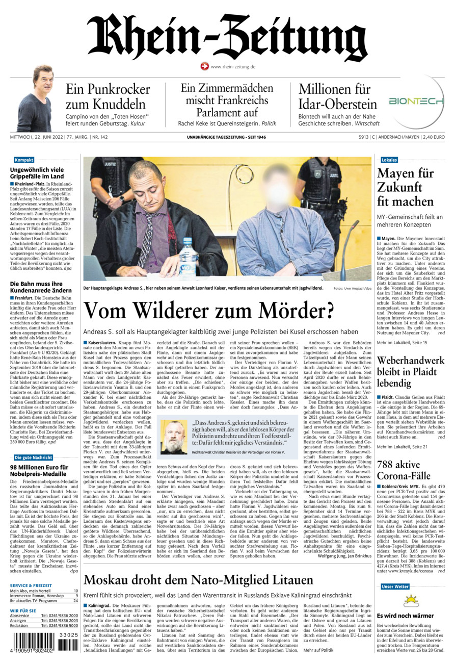 Rhein-Zeitung Andernach & Mayen vom Mittwoch, 22.06.2022
