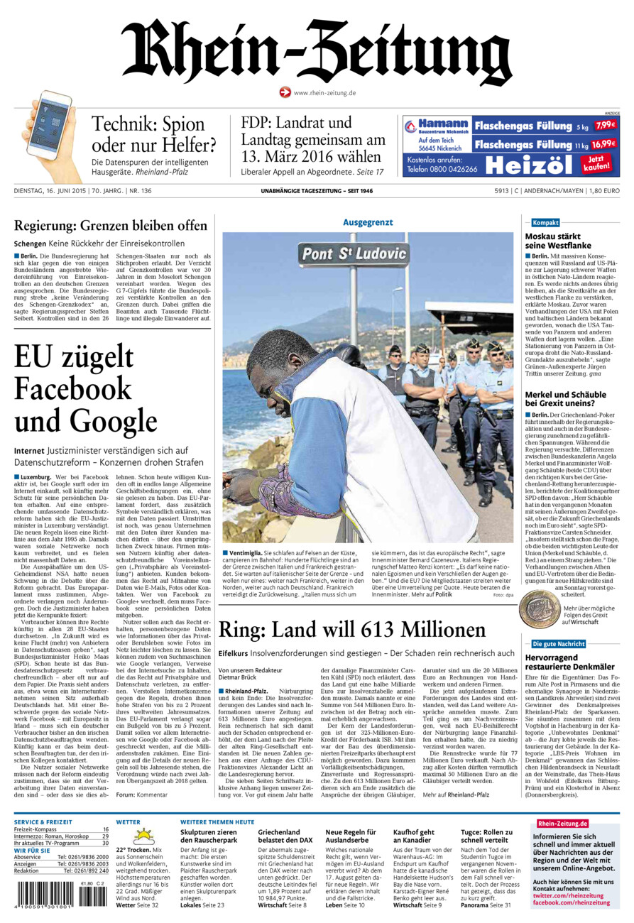 Rhein-Zeitung Andernach & Mayen vom Dienstag, 16.06.2015