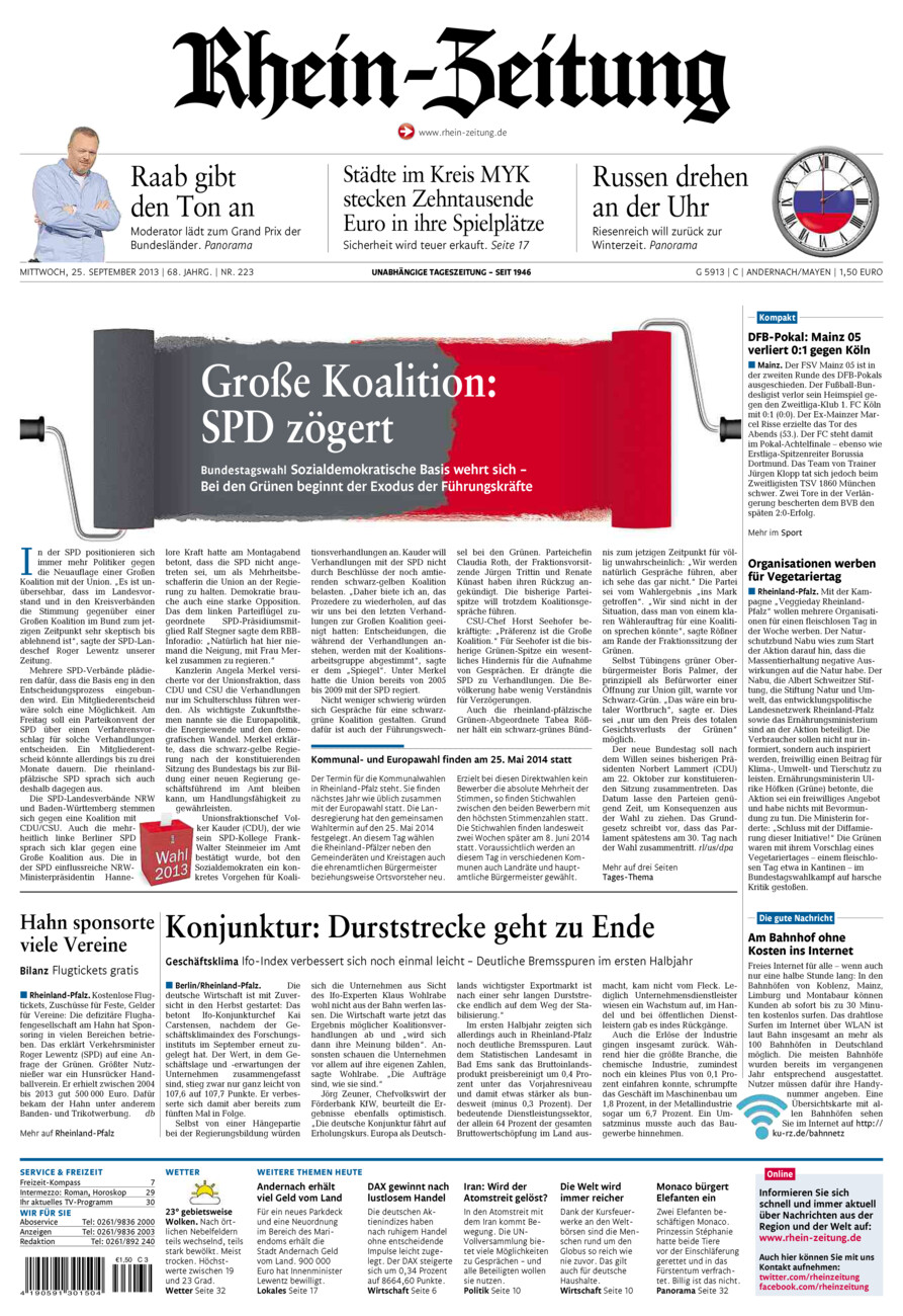Rhein-Zeitung Andernach & Mayen vom Mittwoch, 25.09.2013