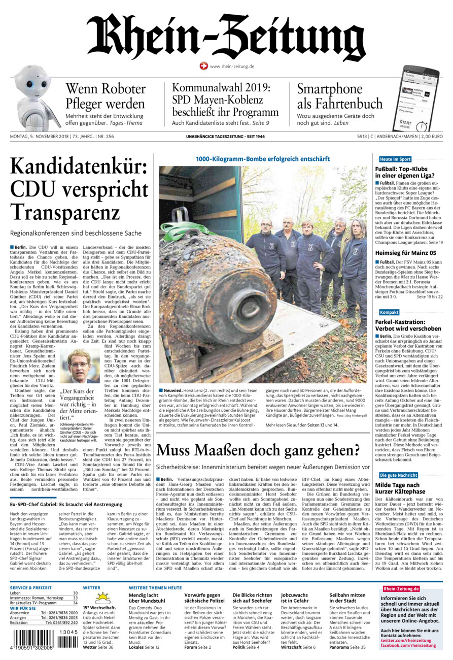 Rhein-Zeitung Andernach & Mayen vom Montag, 05.11.2018