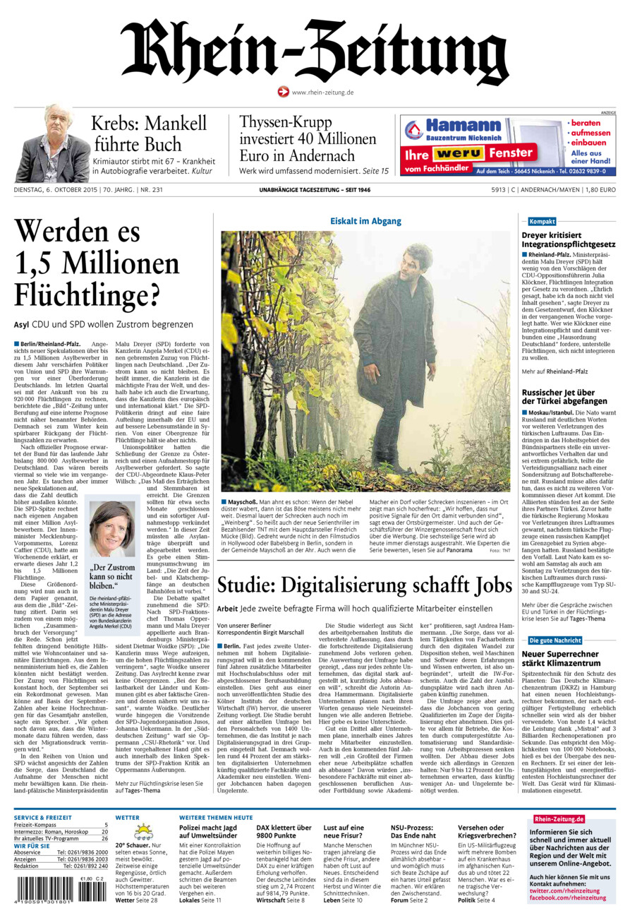 Rhein-Zeitung Andernach & Mayen vom Dienstag, 06.10.2015