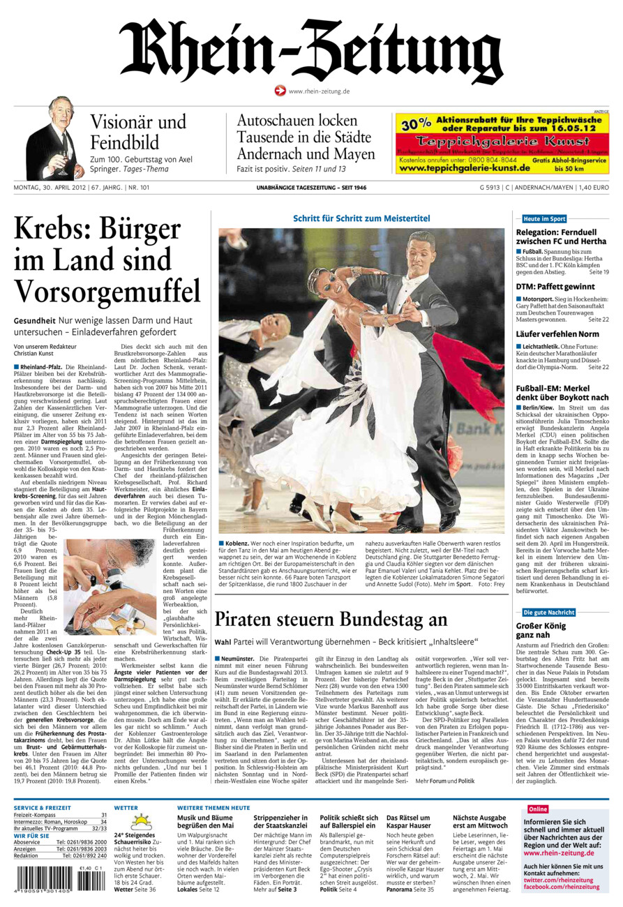 Rhein-Zeitung Andernach & Mayen vom Montag, 30.04.2012