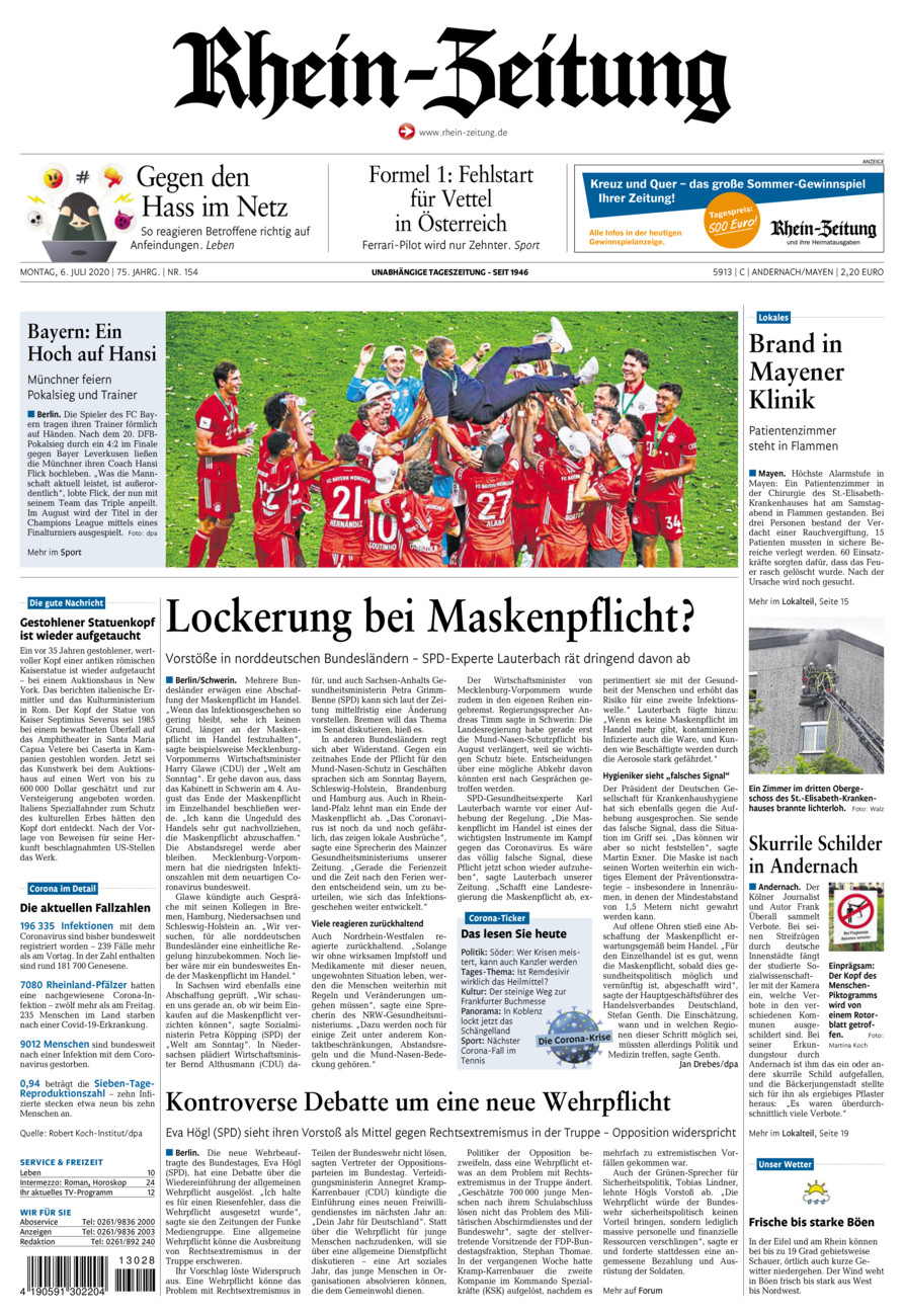 Rhein-Zeitung Andernach & Mayen vom Montag, 06.07.2020