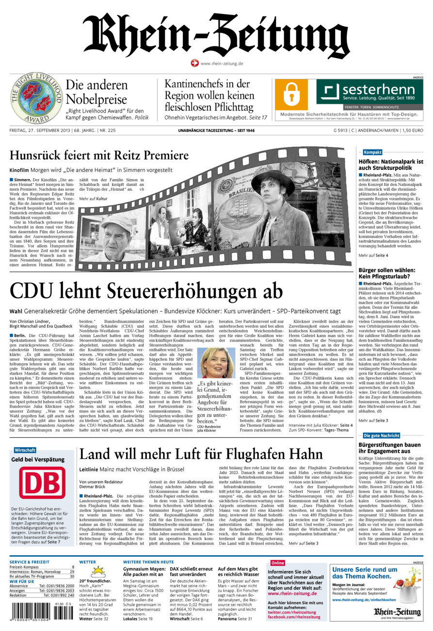 Rhein-Zeitung Andernach & Mayen vom Freitag, 27.09.2013