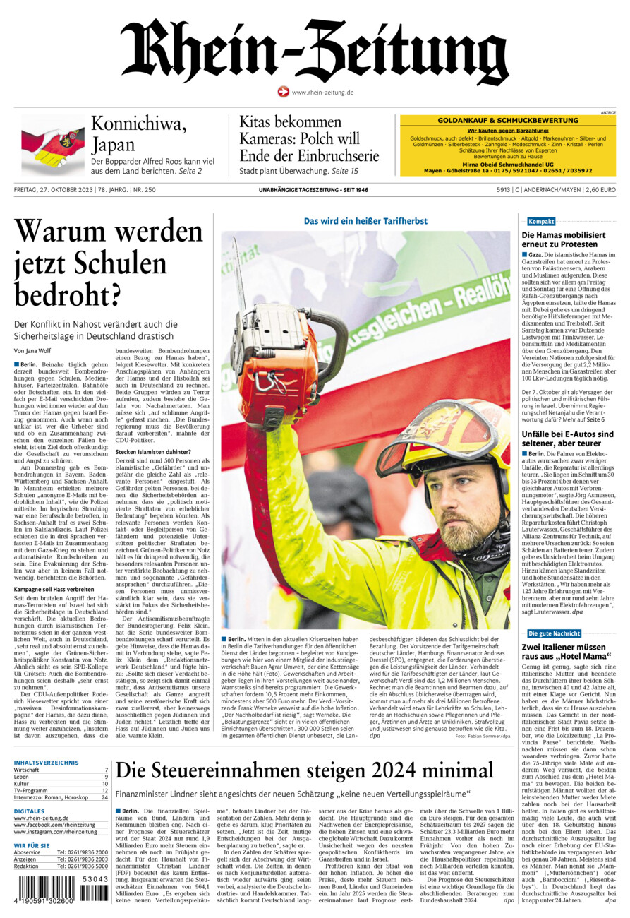 Rhein-Zeitung Andernach & Mayen vom Freitag, 27.10.2023