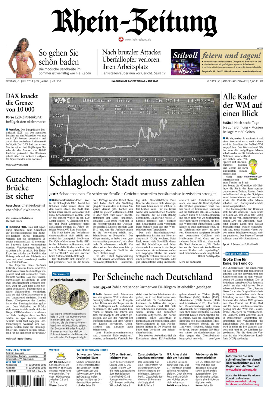 Rhein-Zeitung Andernach & Mayen vom Freitag, 06.06.2014