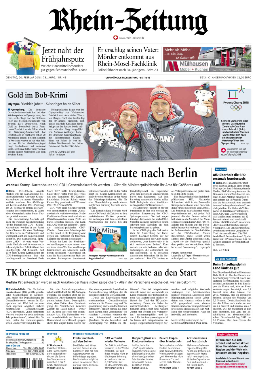 Rhein-Zeitung Andernach & Mayen vom Dienstag, 20.02.2018