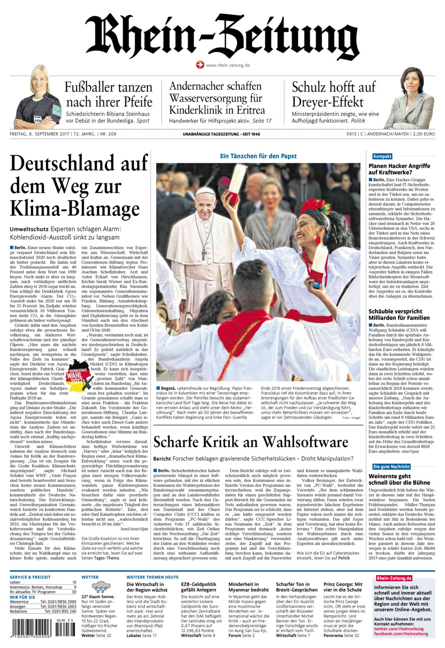 Rhein-Zeitung Andernach & Mayen vom Freitag, 08.09.2017