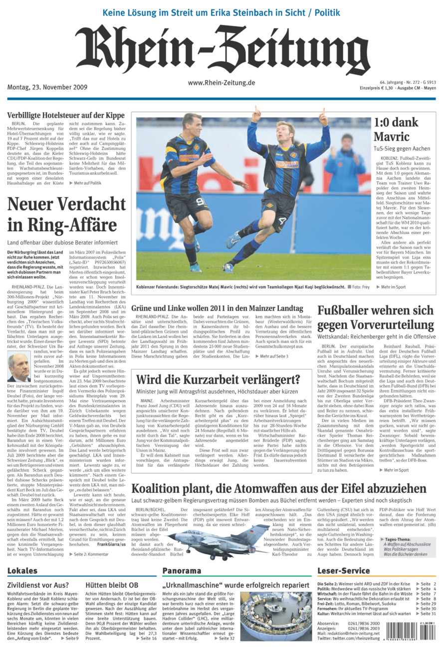 Rhein-Zeitung Andernach & Mayen vom Montag, 23.11.2009
