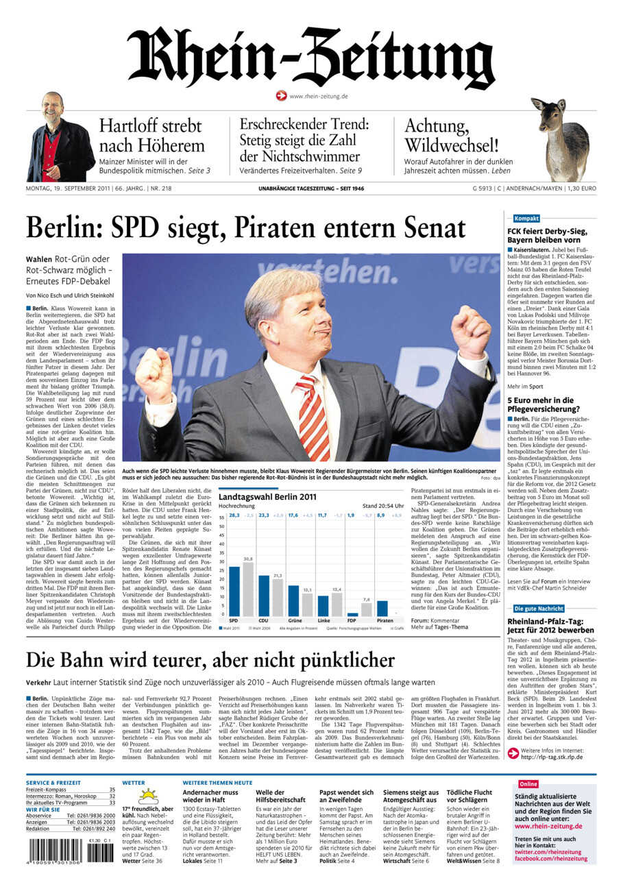 Rhein-Zeitung Andernach & Mayen vom Montag, 19.09.2011