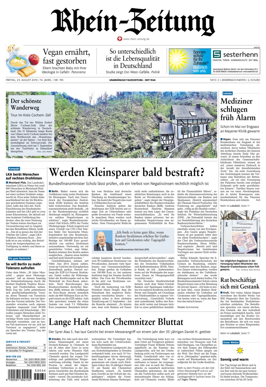 Rhein-Zeitung Andernach & Mayen vom Freitag, 23.08.2019