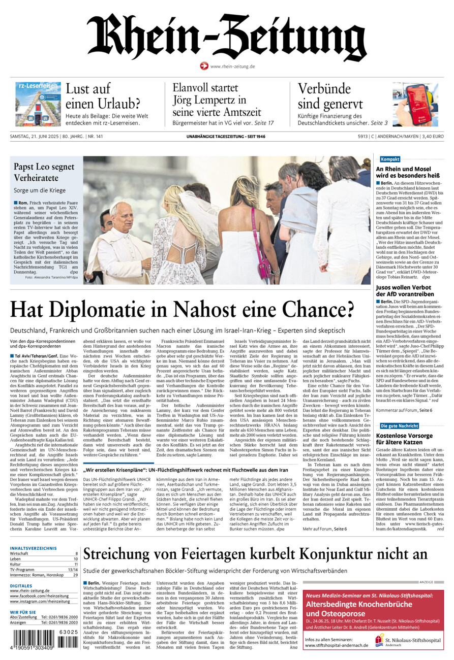 Rhein-Zeitung Andernach & Mayen vom Samstag, 21.06.2025