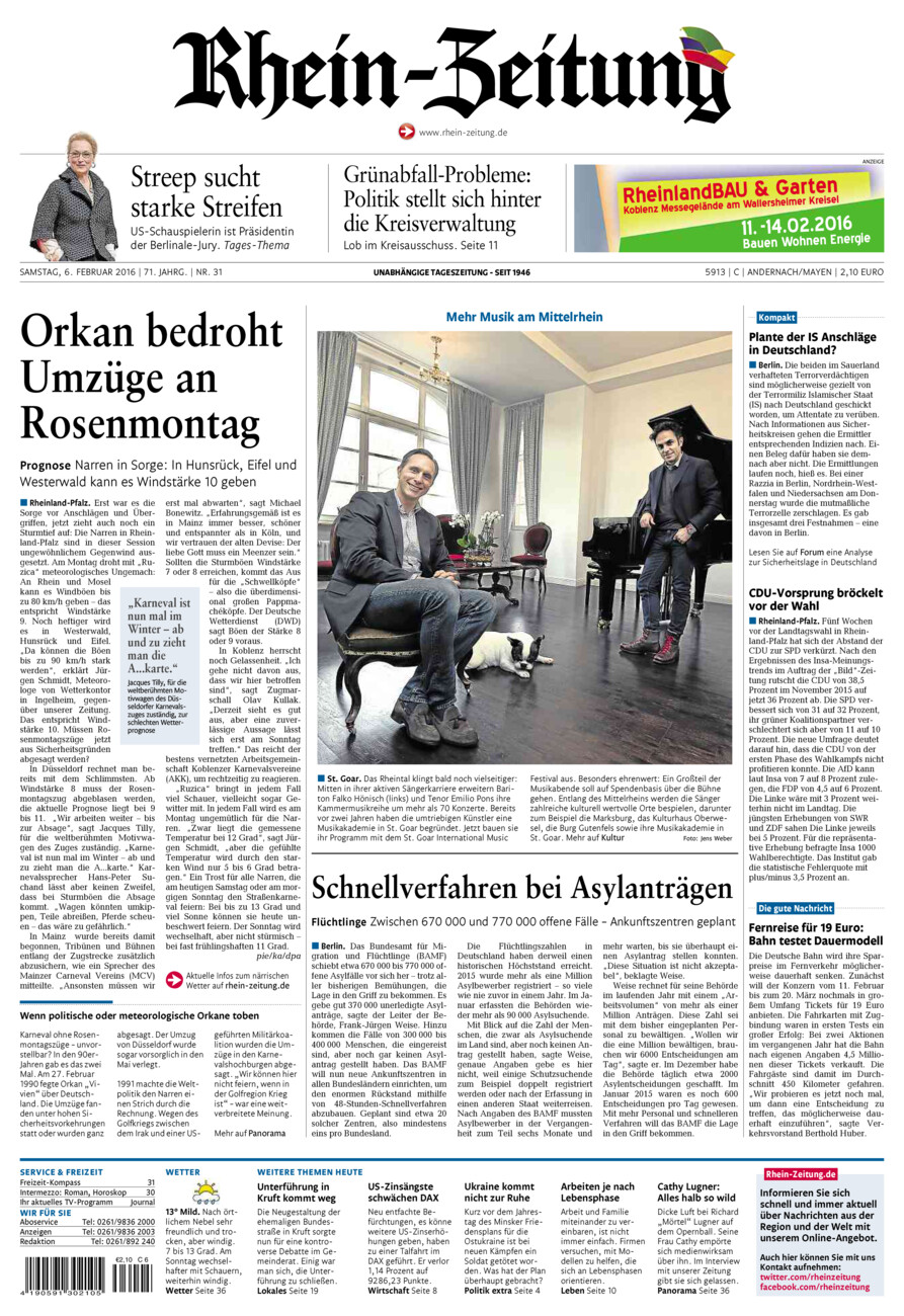 Rhein-Zeitung Andernach & Mayen vom Samstag, 06.02.2016